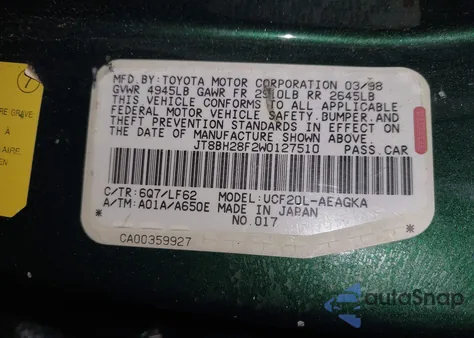 1998 Lexus Ls 400 z USA, uszkodzony, nr VIN JT8BH28F2W0127510